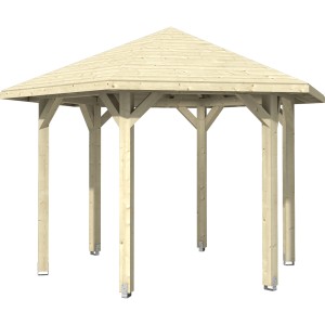 Skan Holz Pavillon Nancy, 6-Eck Gartenlaube aus unbehandeltem Leimholz mit Massivholzdach.