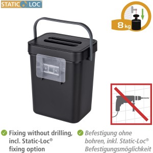 Wenko Abfallsammler Tago Black Outdoor Kitchen, 5 l, mit Griff und Static-Loc Befestigung.