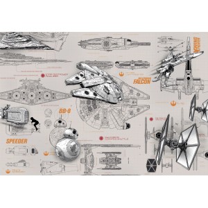 Komar Fototapete Star Wars Blueprints mit Raumschiff-Bauplänen auf beigem Grund.