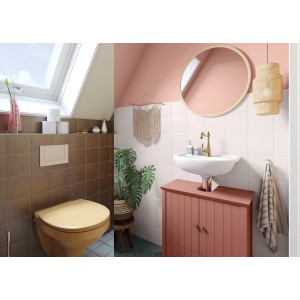 Badezimmer mit Fliesenlack in Magnolie, renoviert mit Alpina Fliesen-Lack Bad & Küche.