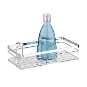 Wenko Wandablage Premium, 24 cm, Edelstahl glänzend mit Deko-Flasche.