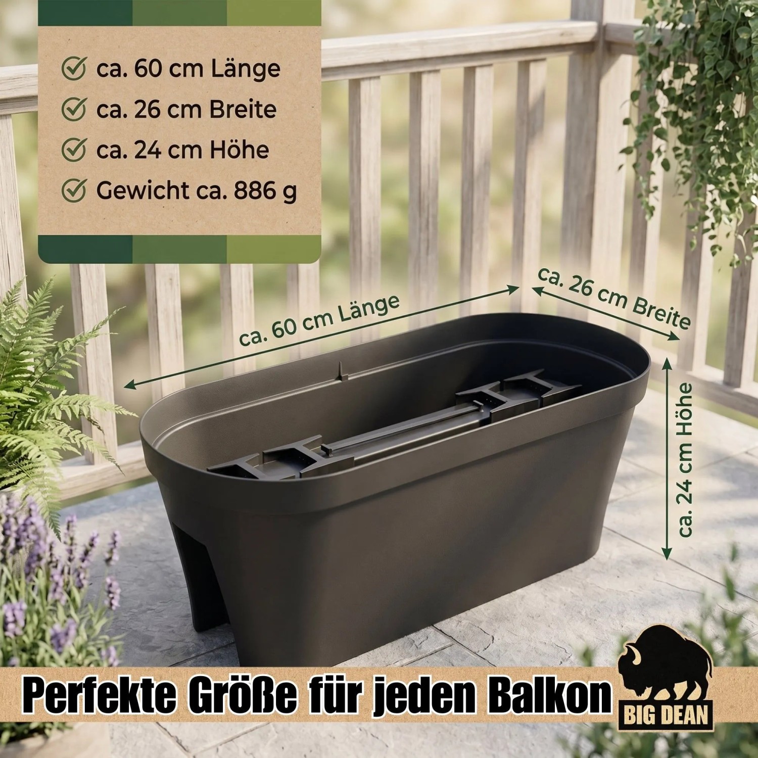 BigDean Blumenkasten Balkongeländer 60Cm Anthrazit Balkonkasten Inklusive Halterung Blumentopf Zum Aufhängen Wasserablauf Gegen kaufen bei OBI