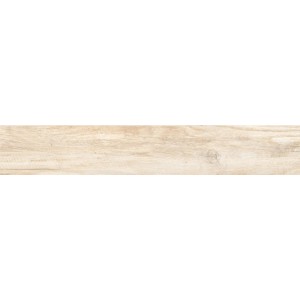 Bodenfliese Feinsteinzeug in Holzoptik, 90x15 cm, sandfarben, polierte Oberfläche.