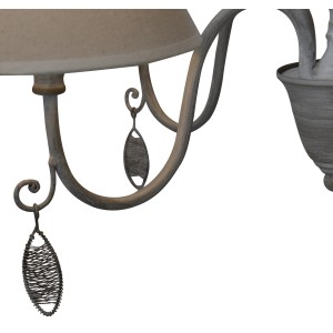 Detailansicht: Näve Kronleuchter Castellum Natur mit Textilschirm und Metallgestell.