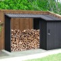 Floraworld Kaminholzregal mit Geräteraum, anthrazit, gefüllt mit Holzscheiten.