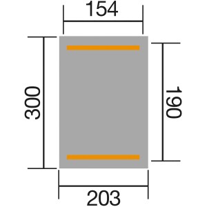 Skizze der Weka Gartenlaube Tessin: 303x205cm, mit Maßangaben.