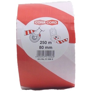 Conacord Absperrband rot-weiß, 80 mm breit, 250 m lang, aus Polyethylen zum Absichern von Baustellen.
