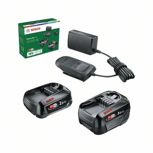 Bosch Akku-Set Power4All 18V mit 2 Akkus (2Ah, 3Ah) und Ladegerät.