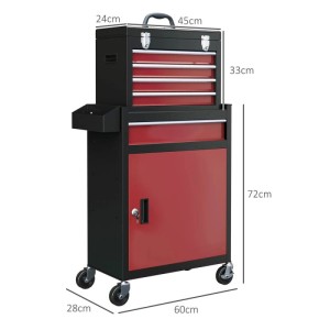 HOMCOM Werkstattwagen Werkzeugwagen Stahl Rot 60L x 28B x 102H cm