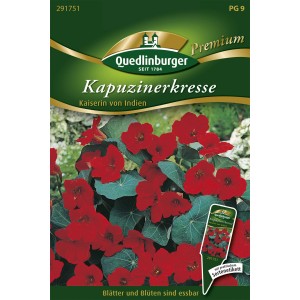 Quedlinburger Kapuzinerkresse 'Kaiserin von Indien' Samenpackung mit scharlachroten Blüten.