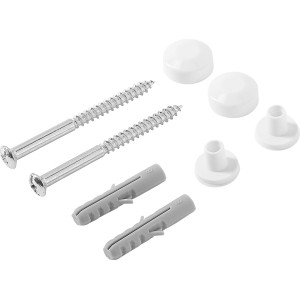 WC Befestigungs-Satz mit Schrauben, Dübeln und Abdeckkappen in Weiß, 6x70 mm.