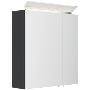 Posseik Spiegelschrank, 60 cm, Grafit, mit LED-Lampe und Glasböden.