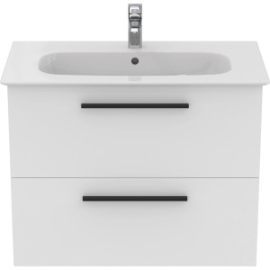 Ideal Standard i.life A Waschtisch-Paket, 80 cm, Weiß, mit Unterschrank und schwarzen Griffen.