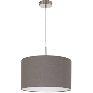Moderne Eglo Hängeleuchte Pasteri mit anthrazit-braunem Stoffschirm, Ø 38 cm, für E27 Leuchtmittel.