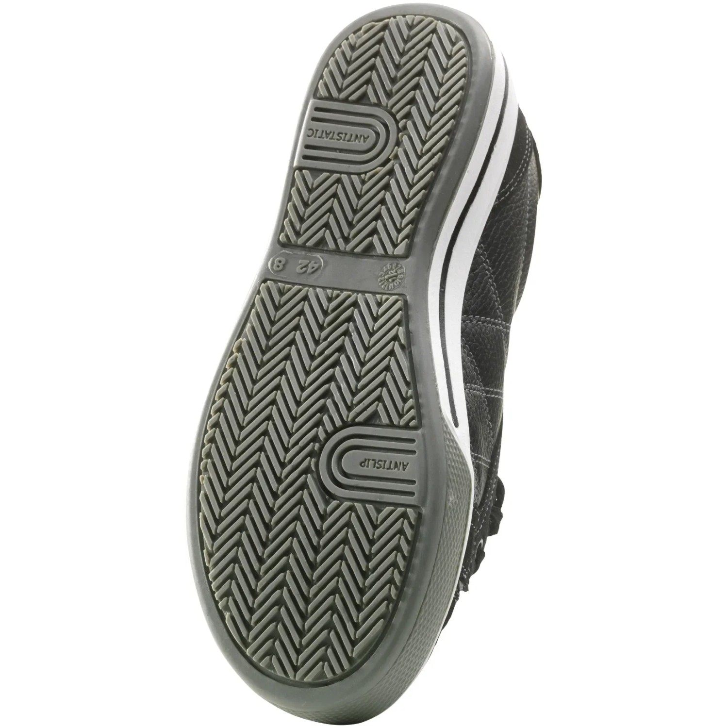 Sohle des schwarzen Herock Contrix Low S3 Arbeitsschuhs in Größe 40, mit Antirutsch-Profil.