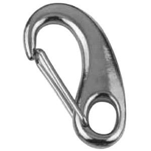 Seilflechter Niro-Karabinerhaken, 50 mm, Edelstahl, eiförmig mit Federverschluss.