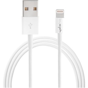Weißes USB 2.0 Ladekabel mit Lightning Connector für Apple Geräte, 2 m lang.
