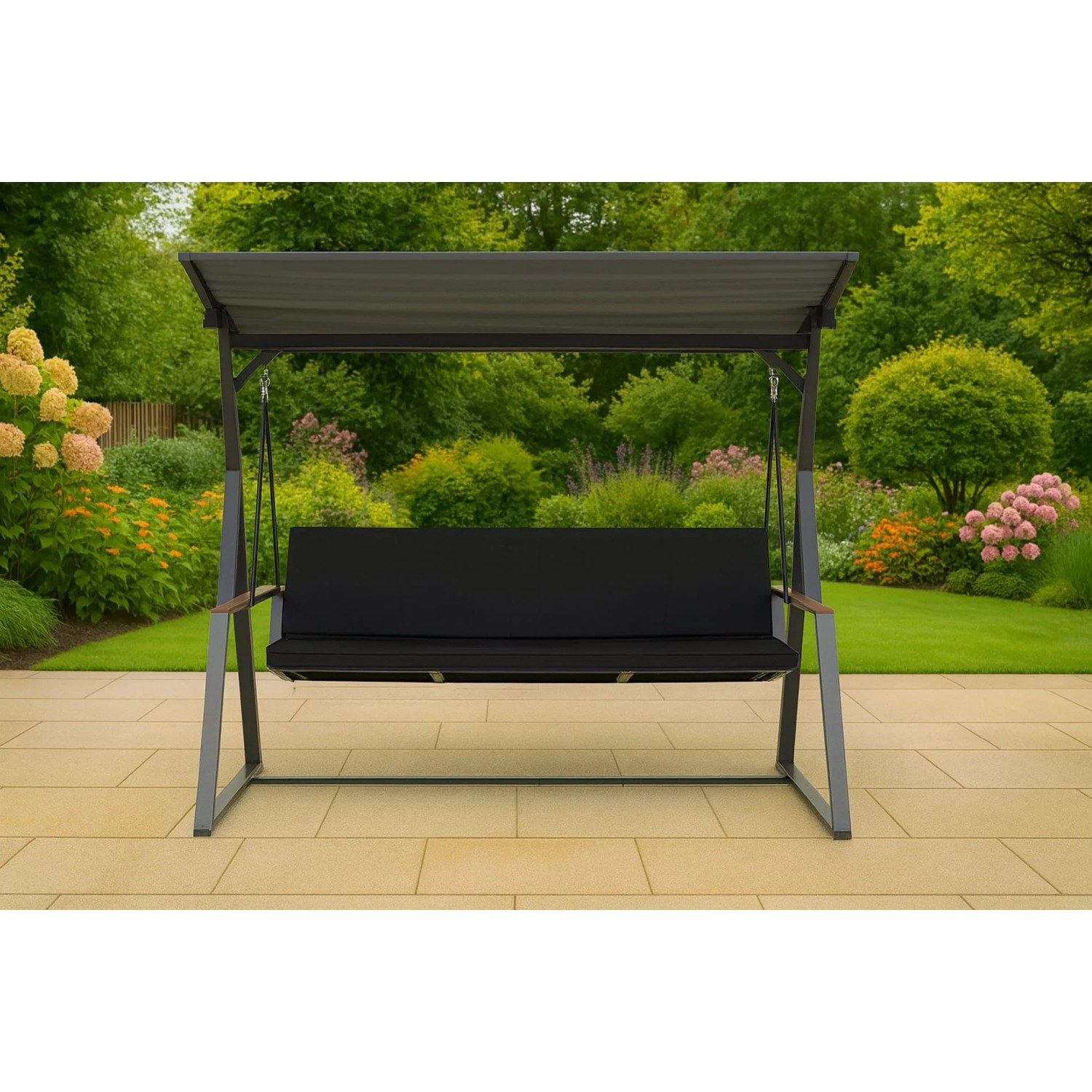 Schwarzes Kissen-Set für Hollywoodschaukel, 100x60x50x7cm, für 2-Sitzer Gartenschaukel.
