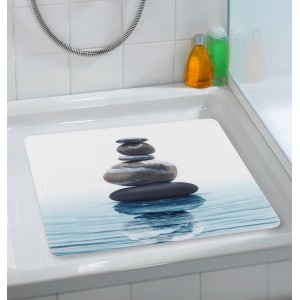 Wenko Duscheinlage Meditation blau-grau, 54x54cm, mit Steinmotiv für sicheren Stand in der Dusche.
