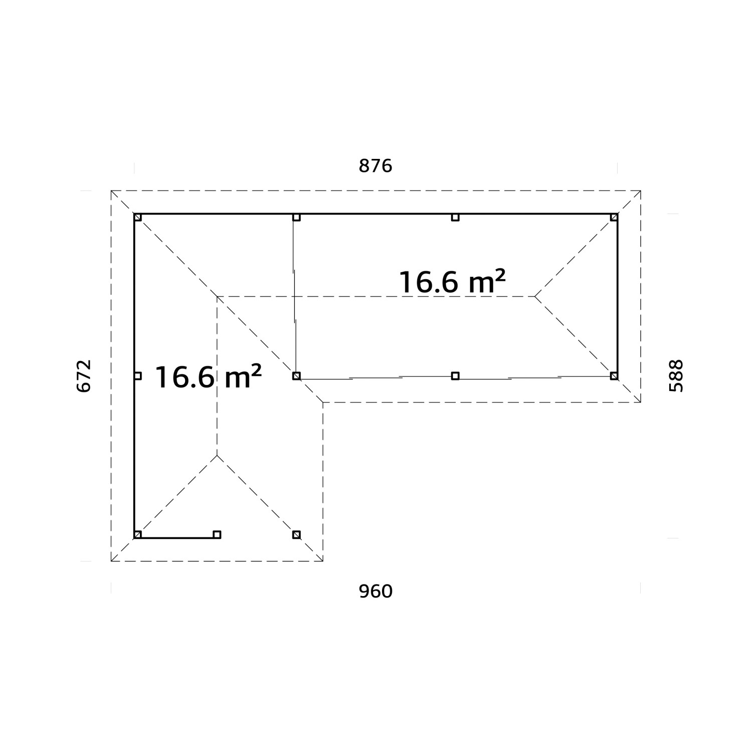 Grundriss Palmako Pavillon Bianca Set220 Slide Transparent, 876x588cm, FSC®-zertifiziert.