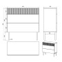 Technische Zeichnung der Selsey Kommode Nolie. Dreischubladen-Kommode mit gerillter Oberfront und Maßen. Für Kommoden & Sideboards.