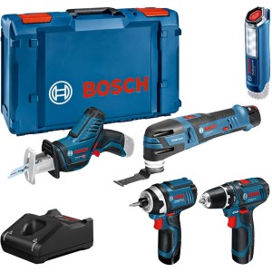 Bosch Professional 12V Akku-Set mit 5 Geräten, Ladegerät und Koffer.