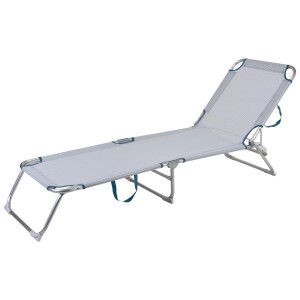 Graues Campingbett, 188x58x27 cm, ideal für Outdoor-Abenteuer und entspanntes Sonnenbaden.
