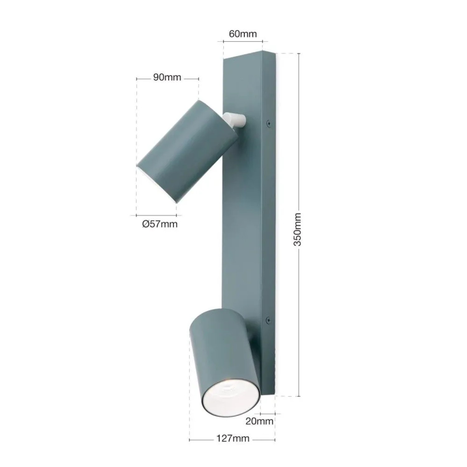 Grüner Orion Strahler Penn, 2-flammig, GU10. Zylindrische, schwenkbare Spots aus Aluminium.
