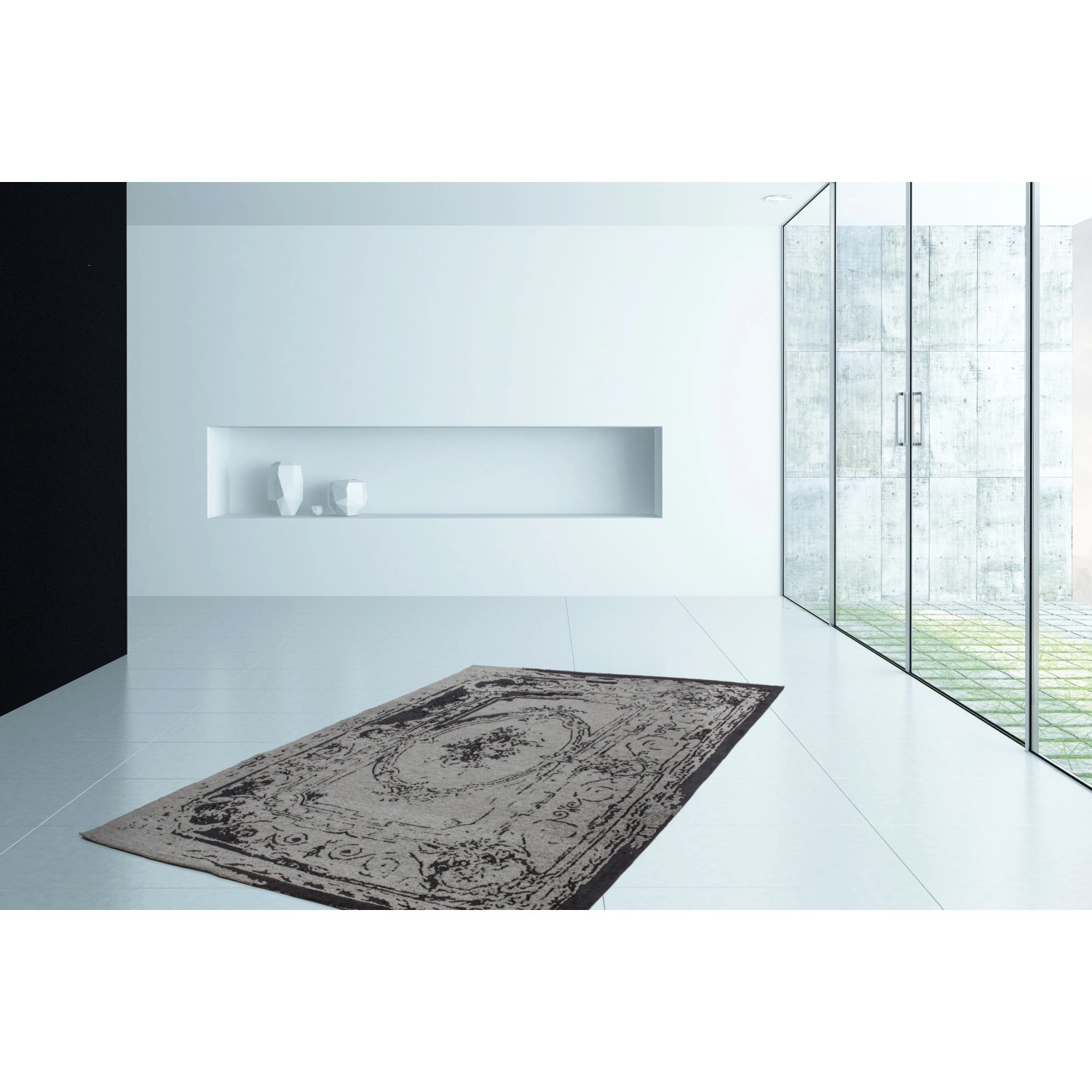 Grauer Vintage Teppich Guadeloupe, 120x170 cm, handgefertigt mit Muster.