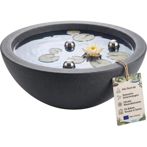 BigDean Miniteich Brunnen Set Schale mit Teichkugeln Innen und Außen Komplettset 52cm Durchmeseser