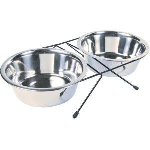 Jollypaw Hundenapf-Set mit 2 Edelstahlnäpfen (je 1,8 l) auf schwarzem Metallständer.