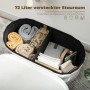 Offene HOMCOM Sitzbank in Cremeweiß mit 72L Stauraum, gefüllt mit Decken und Büchern. Ideal für Ordnung.