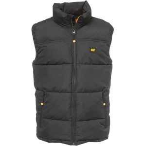 Schwarze Cat Steppweste (Größe S) für Arbeitskleidung: warm, beweglich, mit Stehkragen und Reißverschluss.