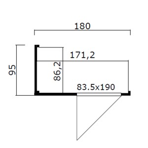 Skizze des Lasita Maja Innenraum Sets Domeo S Natur 180x95 cm mit Maßangaben.