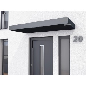 Modernes, anthrazitfarbenes Gutta Rechteckvordach BS PLUS 200x90 cm mit Wasserspeier rechts.