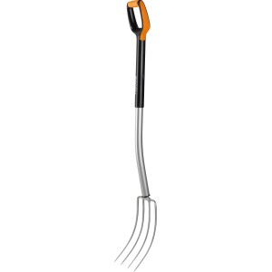 Fiskars Kompostgabel Xact mit 4 Zinken, ergonomischer D-Griff, ideal zum Auflockern von Stroh und Gartenabfällen.