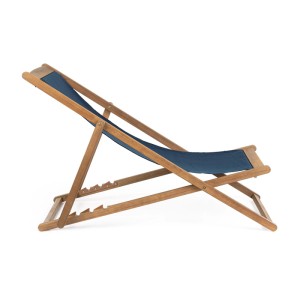 Blauer Relaxliegestuhl Noemi aus Akazienholz, verstellbare Sonnenliege für Garten und Balkon.