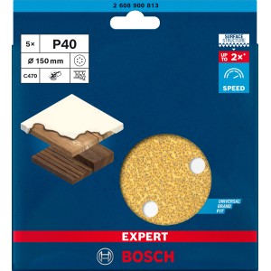 Bosch Expert Schleifblätter C470, Ø 150mm, K40, 5 Stück, für Exzenterschleifer.