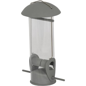 Grauer Siena Garden Vogelfutterspender Feeder mit durchsichtigem Behälter.