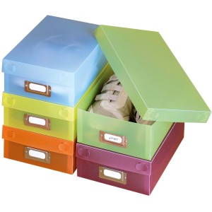Mehrfarbiges 10er Set Wenko Multi-Boxen zur Aufbewahrung von Schuhen und anderen Gegenständen.