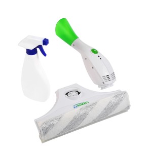 Technaxx Fenstersauger LX-066 Set: weiß-grünes Gerät, Sprühflasche, Saugdüse. Für streifenfreie Fensterreinigung.