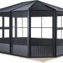 Sojag Pavillon Charleston, 384x384 cm, mit Stahl Dach, Fenstern und Moskitonetzen. Ideal für den Garten.