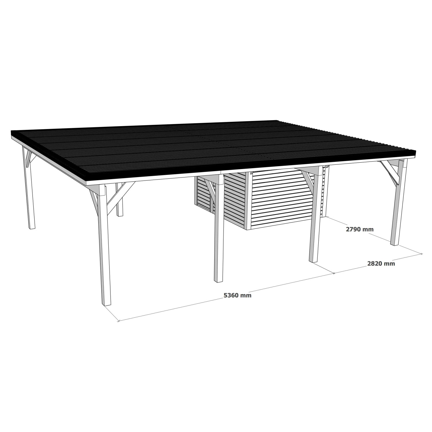 Holzbrüder Doppelcarport Ralf mit Geräteraum, weißes Holz, dornengrünes Dach.