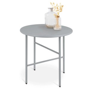 Bomoe Finn Beistelltisch, grau, Ø 53cm, Metall Gartentisch mit Deko.