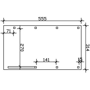 Skizze des Skan Holz Carport Friesland Set 5 (314x555cm) mit Maßangaben.