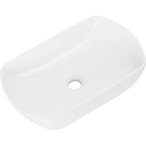 Ovales, weißes Fackelmann Aufsatzbecken (50 cm) aus Keramik, ohne Überlauf.