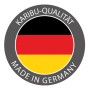 Karibu Qualitätssiegel: Made in Germany mit Deutschlandflagge für Saunahaus Cancun.