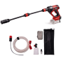 Einhell Akku-Druckreiniger Hypresso 18/24-1 mit Zubehör wie Düse, Schlauch und Reinigungsflasche.