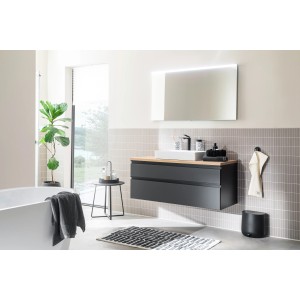 Schöner Wohnen Badmöbel-Set Stockholm, 4-teilig, 120 cm, Cosmos Grey, mit Waschtisch, Unterschrank, Spiegel und Ablage.