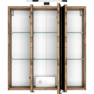 Held Möbel Spiegelschrank Bari, 60 cm, Wotaneiche-Optik mit LED-Lampe und Steckdose.